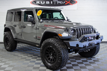 Passenger corner shot of this 2020 Jeep Wrangler Unlimited Rubicon JL Hellcat HEMI Sting Gray