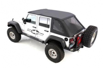 Smittybilt 9083235 Bowless Soft Top Combo 07-16 Wrangler JK 4 DR OEM Replacement W/Tinted Windows Black Diamond